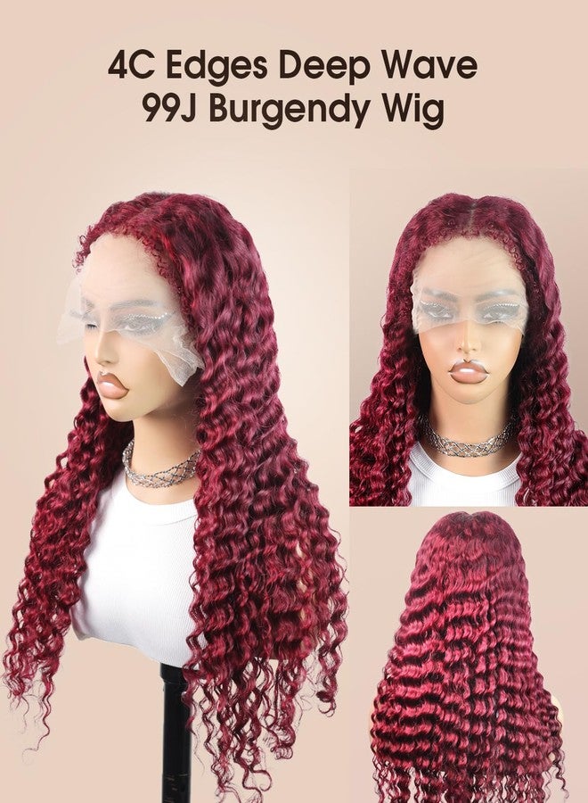 MENTOR 4C Edges Lace Front Wig Deep Wave Burgundy Human Hair 13x4 99j Red Lace Frontal Wigs Deep Curl with Kinky Edges Pre-Plucked 180% Density 18 inch - Image 2